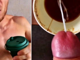 Gay man jerks off and fills cappuccino with hot cum
