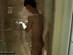 Asian boys with big dicks masturbate and shower together