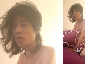 Horny twink enjoys drinking his own cum while moaning and rolling his eyes
