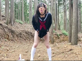 Sailor uniformed Japanese sissy Hiiya's outdoor solo play