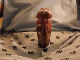Asian guy orgasms while masturbating with oil-based lubricant