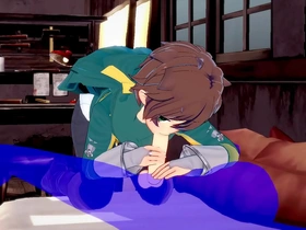 Kazuma's steamy blowjob scene in KonoSuba anime game with cum finish